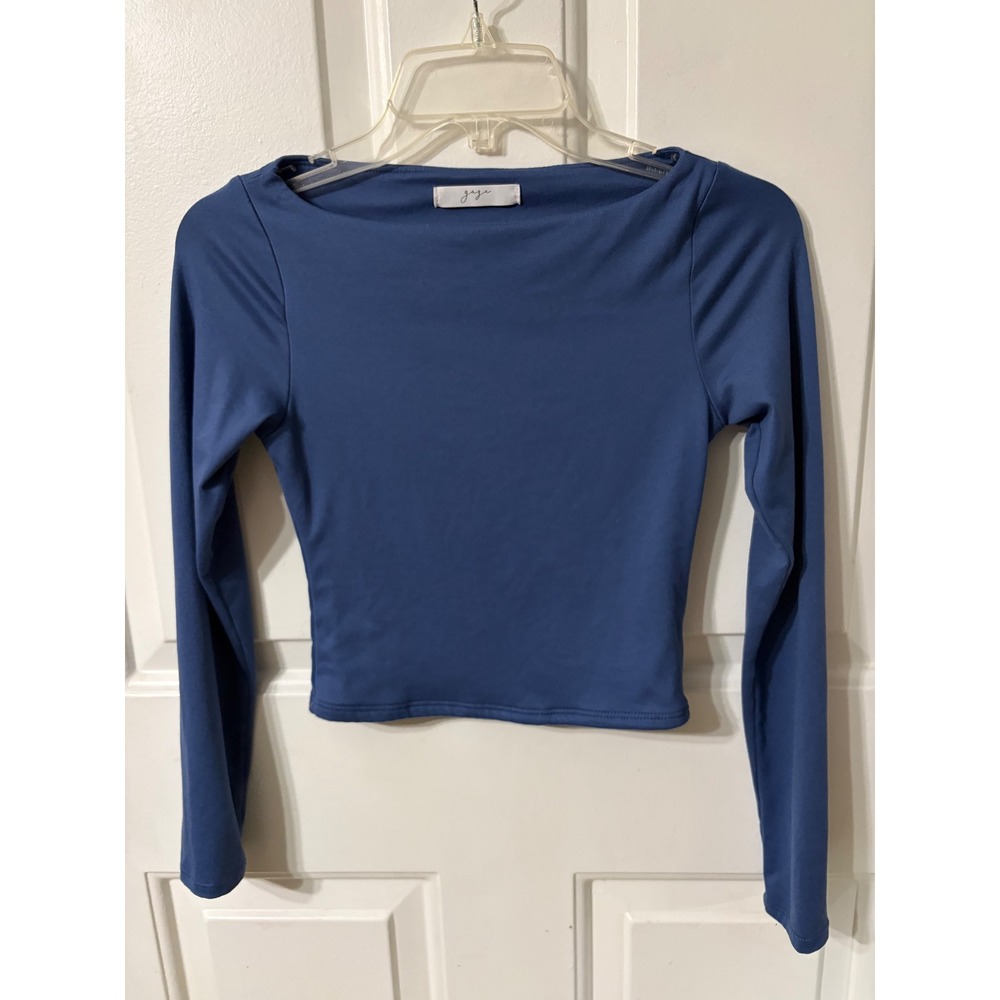 Gaze | Boat Neck Long Sleeve Crop Top | XS || Blue|
